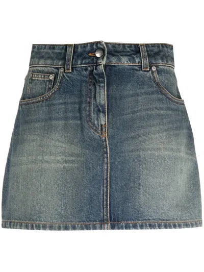 Palm Angels Star-motif Denim Mini Skirt In Blu