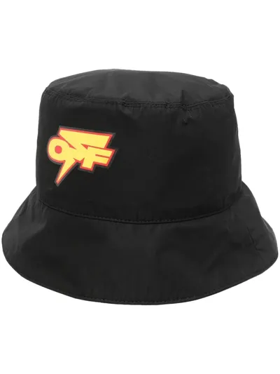 Off-white Thunder Logo-print Shell Bucket Hat In Black Yellow