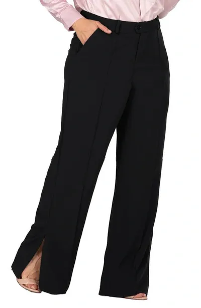 S And P High Waist Split Hem Wide Leg Stretch Cotton Trousers In Black