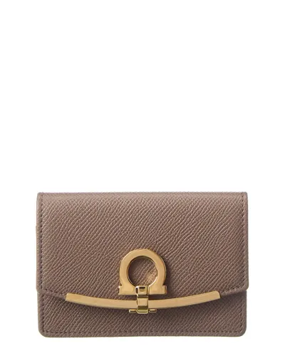 Ferragamo Salvatore  Gancini Leather Card Case In Beige