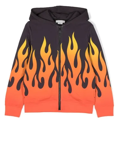 Stella Mccartney Kids' Flame-print Zip-up Hoodie In Black