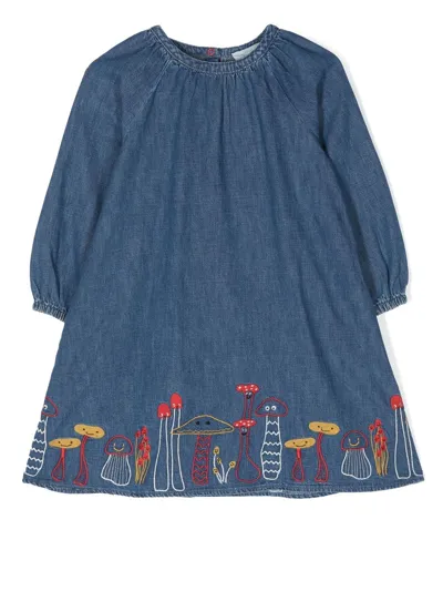 Stella Mccartney Kids' Embroidered Light Organic Denim Dress In 데님