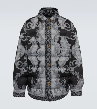 Versace Baroque Print Tech Puffer Jacket In Black,white