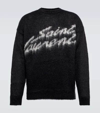 Saint Laurent Logo Mohair-blend Sweater In Noir