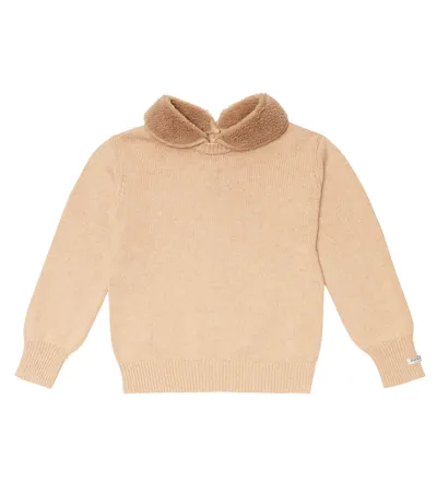 Donsje Kids' Freder Faux Fur-trimmed Sweater In Milk Chocolate Melange