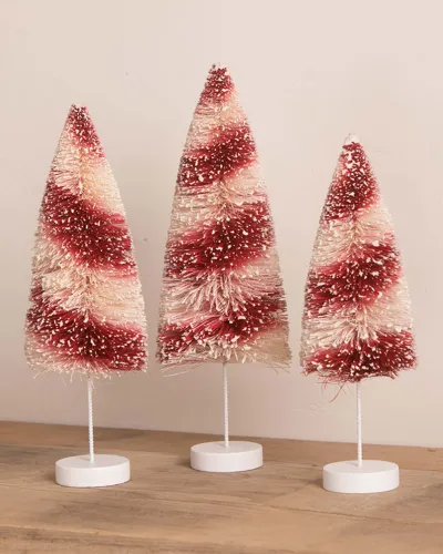 Bethany Lowe Candy Cane Bottle Brush Trees, Set Of 3