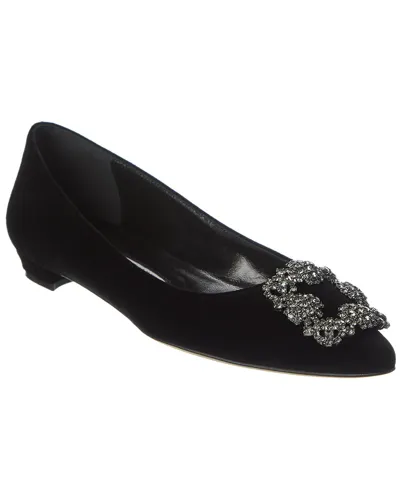 Manolo Blahnik Hangisi Velvet Flat In Black