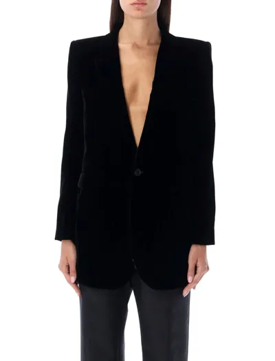 Saint Laurent Single-breasted Long-sleeved Jacket In Black