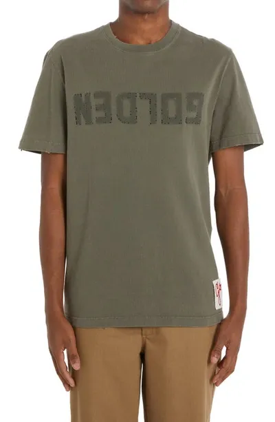 Golden Goose Distressed Upside Down Logo Cotton Graphic Tee In Green