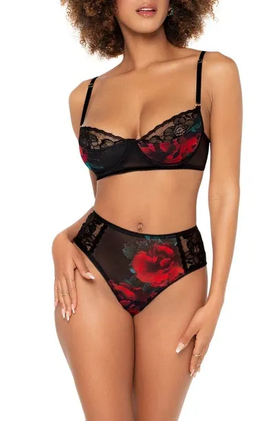 Mapalé Mapale Floral Lace Trim Underwire Bra & Panties Set In Black Flower