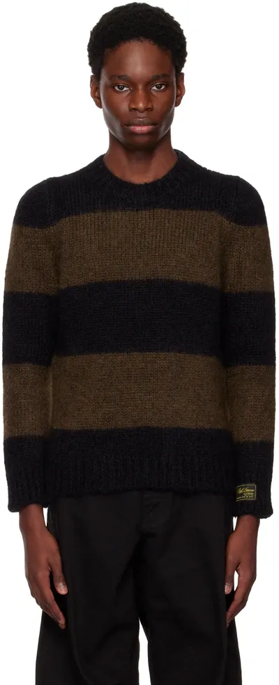 Raf Simons Black And Brown Striped Knitted Sweater