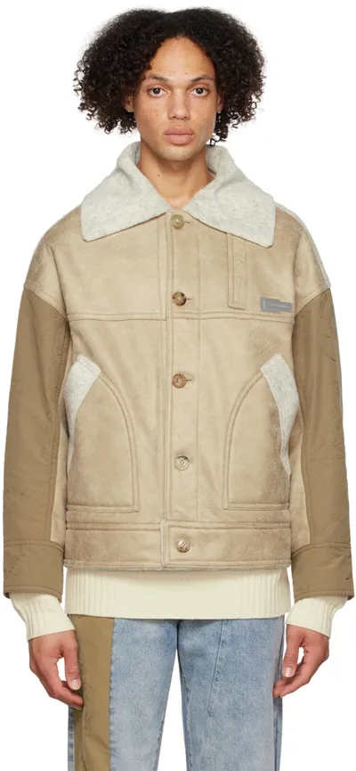 Feng Chen Wang Tan Reversible Faux-shearling Jacket In Khaki