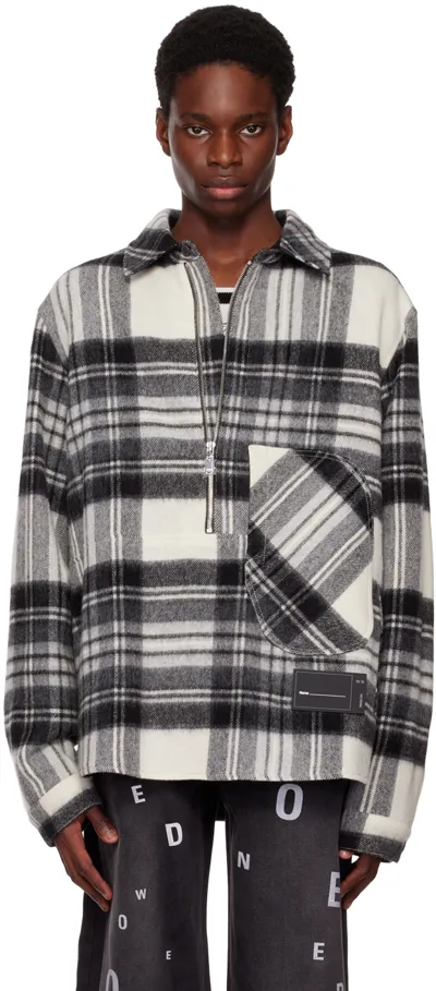 We11 Done Half-zip Plaid Wool Shirt In Grey