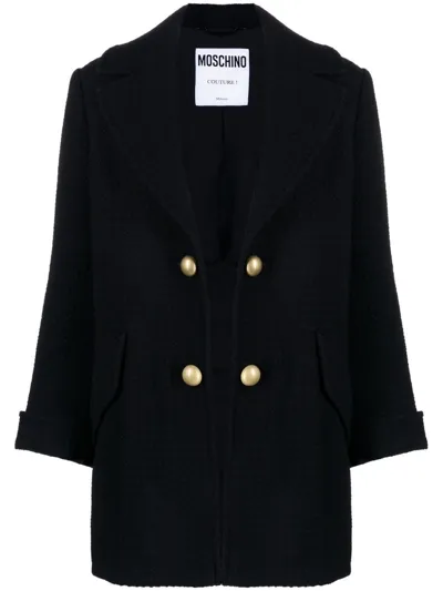 Moschino Open-front Virgin Wool Coat In Schwarz