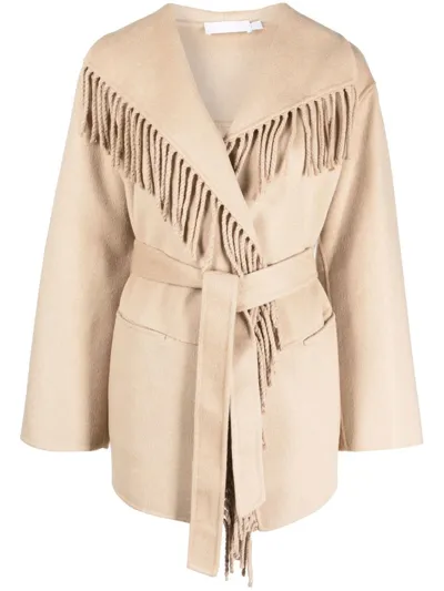 Jonathan Simkhai Rowen Fringed Tie-waist Coat In Nude