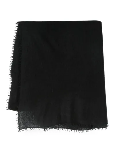 Warm-me Frayed-edge Knit Scarf In Black