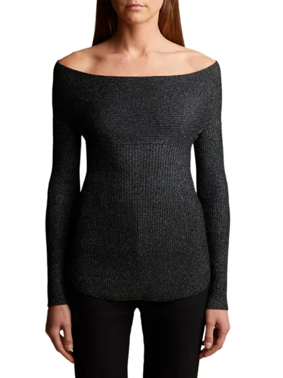 Khaite Salma Glittery Off-the-shoulder Top In Onyx