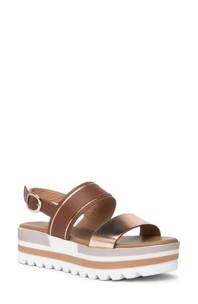 Nerogiardini Double-band Platform Slingback Sandal In Cognac / Rose