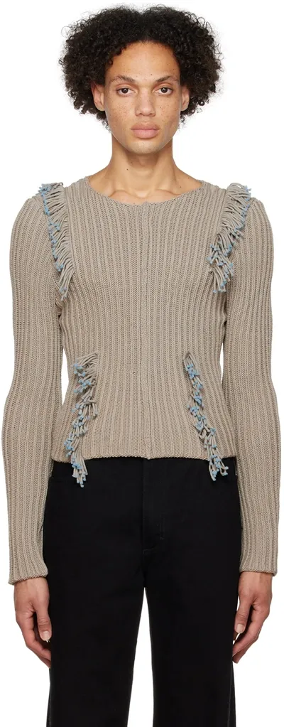 Eckhaus Latta Taupe Fringe Sweater In Pigeon