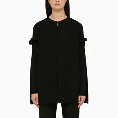 Valentino Black Wool Cape With Bows In Nero