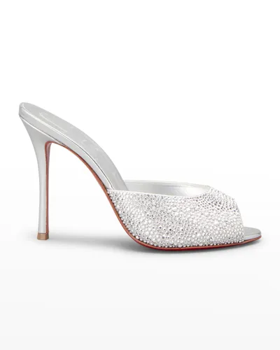 Christian Louboutin Me Dolly Strass Red Sole Slide Sandals In Silver