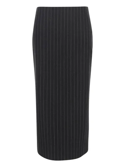 Versace Grey Pinstriped Wool Midi Skirt