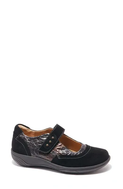 Halsa Footwear Aloe Mary Jane In Black Suede With Foliage