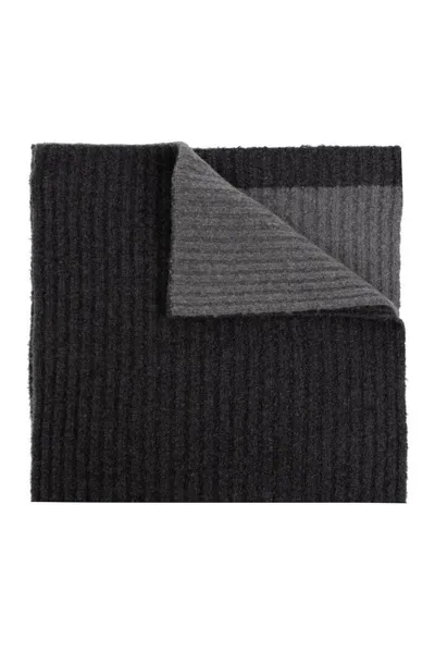 Balmain Finished Edge Ribbed Knit Scarf In Grey