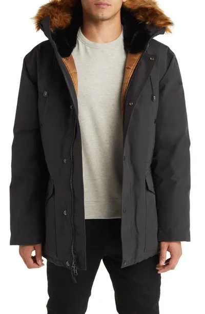 Schott Waterproof Down Parka With Faux Fur Trim In Black