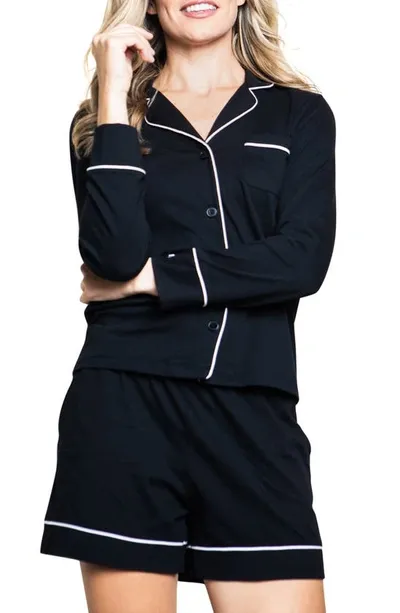 Petite Plume Luxe Pima Cotton Short Pajamas In Black