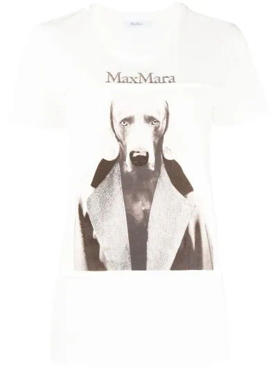 Max Mara Mmdog Printed Cotton Jersey T-shirt In White