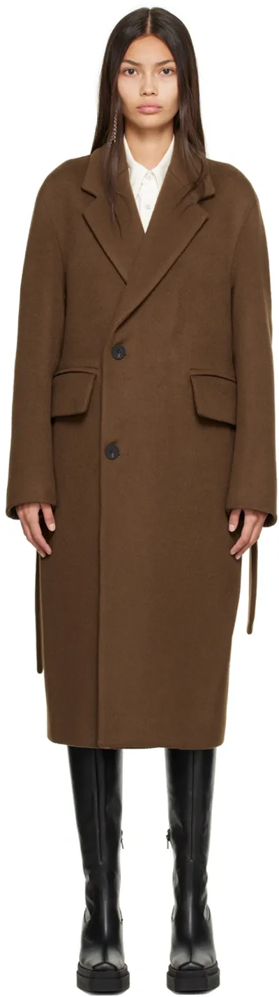 Wooyoungmi Brown Single-breasted Coat In Mud 917d