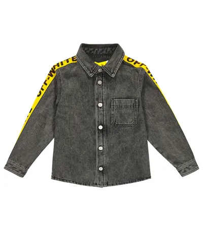 Off-white Kids' Logo Denim Shirt In Dark Grey Ye