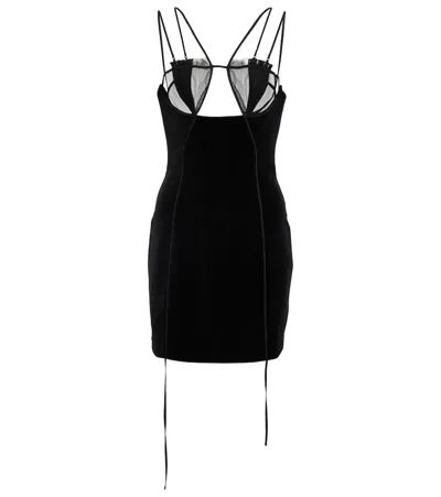 Nensi Dojaka Cutout Velvet And Mesh Minidress In Black