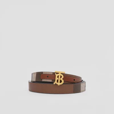 Burberry Reversible Monogram Motif Check Slim Belt In Dark Birch Brown