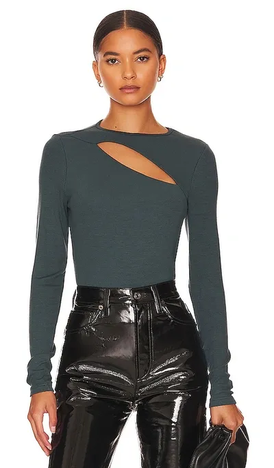 La Made Verge Peek A Boo Long Sleeve Top In Dark Jade