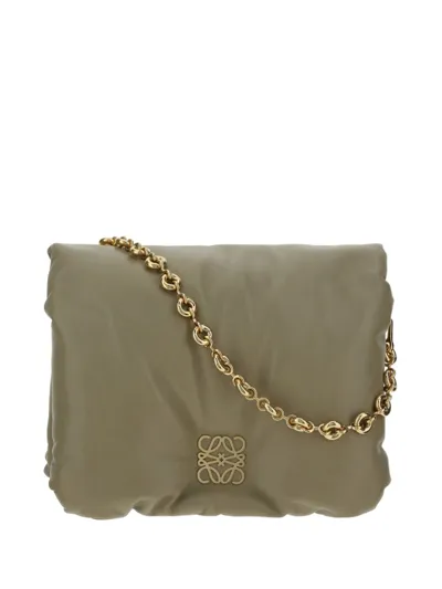 Loewe Goya Puffer Chained Shoulder Bag In Clay Green