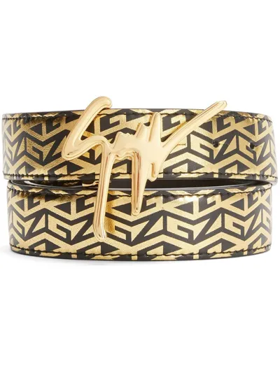 Giuseppe Zanotti Signature Buckle Monogram-print Belt In Gold