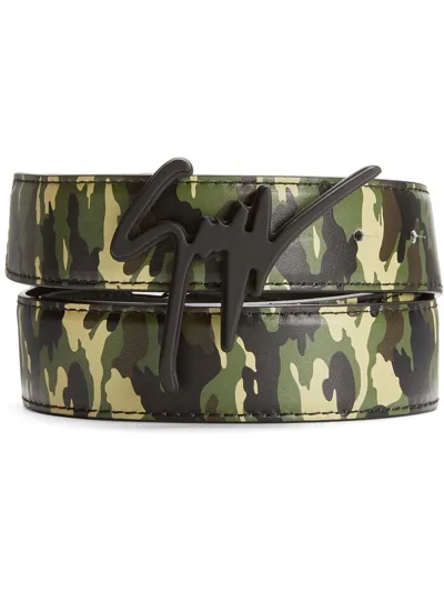 Giuseppe Zanotti Signature Buckle Camouflage-print Belt In Black