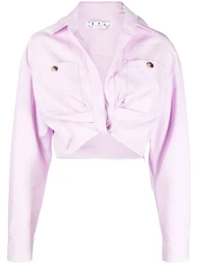 Off-white Twisted-front Cropped Cotton Jacket In Pink