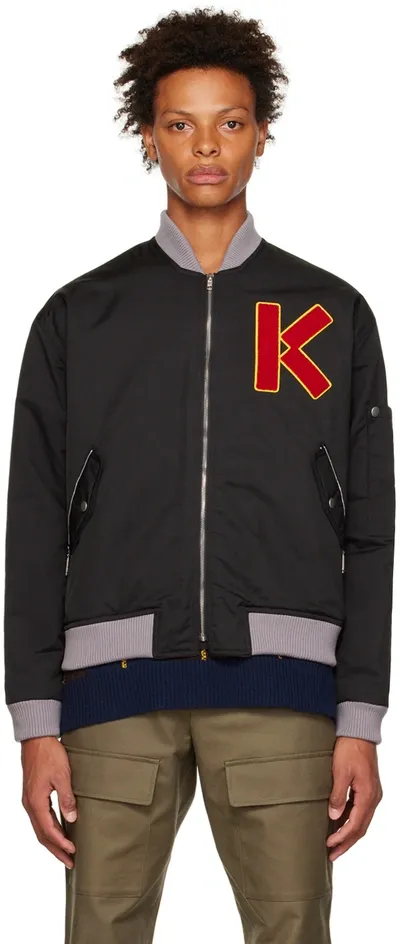 Kenzo Logo Patch Tech Twill Bomber Jacket In Black