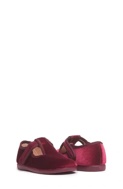 Childrenchic Kids' Velvet T-strap Shoe In Burgundy