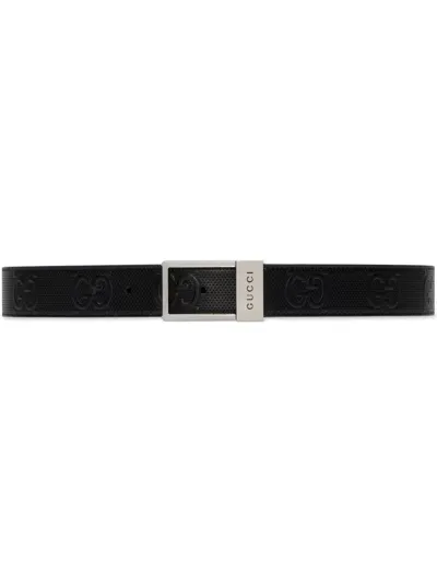 Gucci Gg-embossed Leather Belt In Black