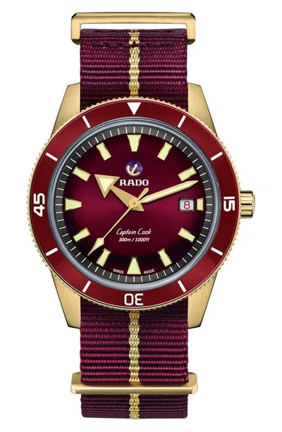 Rado R32504407 Captain Cook Automatic Bronze And Textile Watch In Brown/red