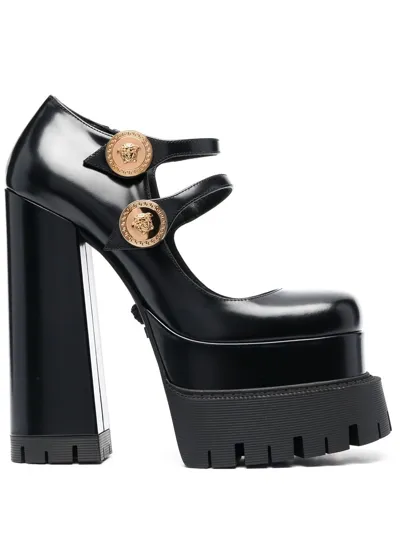 Versace Medusa Leather Platform Pumps In Black