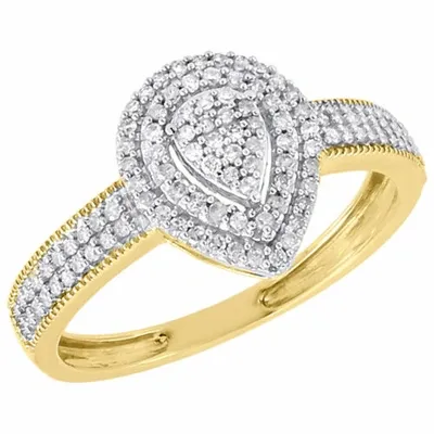 Pre-owned Jfl Diamonds & Timepieces 10k Gelbgold Diamant Damen Tropfen Versprechen Mode Rechts Ring 0.25 Karat