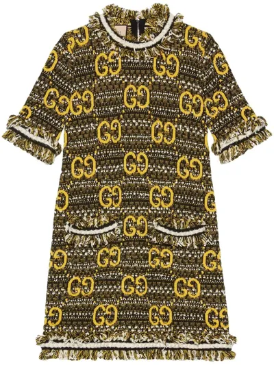 Gucci Jacquard G Monogram Wool Dress In Grey