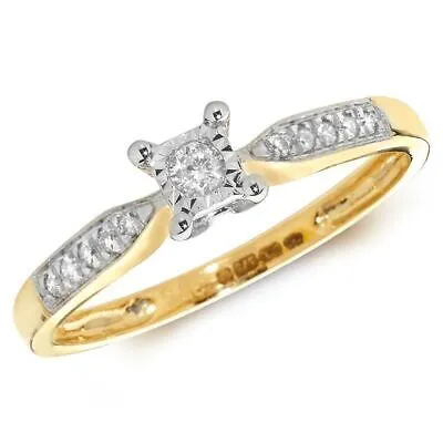 Pre-owned Eternity 0.10ct Diamant Illusion Set Ring Grössen J-q Gelbes Gold