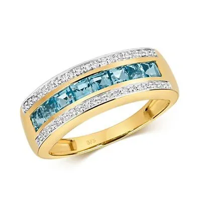 Pre-owned Eternity Diamant & Licht Schweizer Blau Topas  Gelbgold