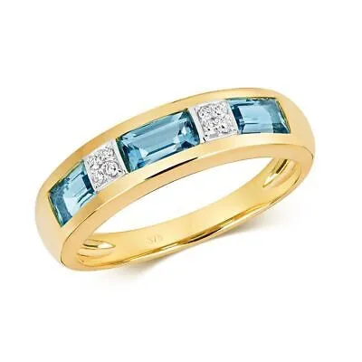 Pre-owned Eternity Diamant & Licht Schweizer Blau Topas  Gelb Gold